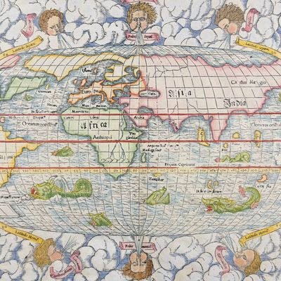 Munster, pub. 1574 - Map of the World (America named Terra Forida)