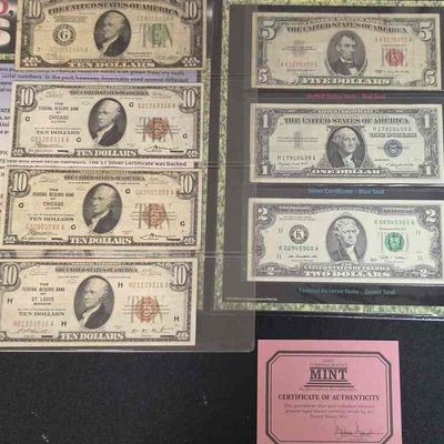 Sale Photo Thumbnail #333: (4) $10 Bills, inc  Brown Seals, Plus More
