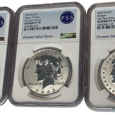 Sale Photo Thumbnail #75: (3) Fiji US Silver Dollars, 2022, NGC