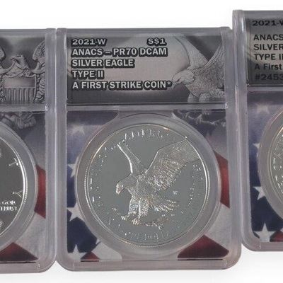 Sale Photo Thumbnail #2: (3) 2021-W US Silver American Eagle Coins, Proofs