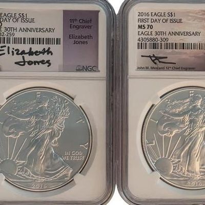 Sale Photo Thumbnail #17: (2) US American Silver Eagle Coins, 2016, Signed