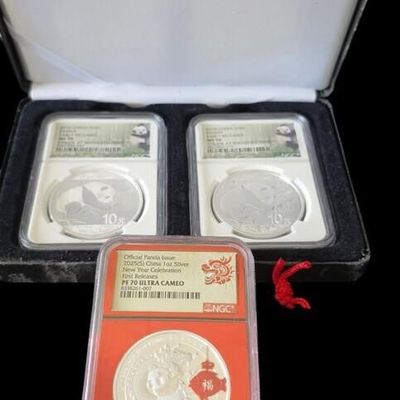 Sale Photo Thumbnail #55: (3) China Panda .999 Silver Coins, NGC