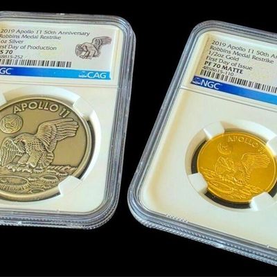 Sale Photo Thumbnail #89: 2-Coin Set Commem Apollo 11, Gold, Silver