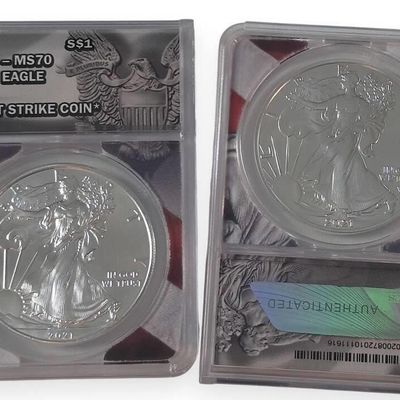 Sale Photo Thumbnail #11: (2) 2021 US Silver Eagle $1 Coins, MS 70