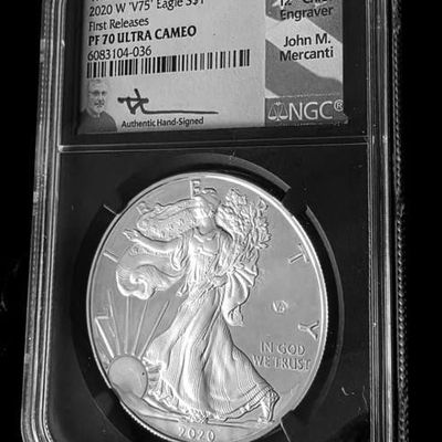 Sale Photo Thumbnail #229: Rare 2020W Silver American Eagle, WWII Privy Mark