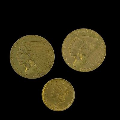 Sale Photo Thumbnail #90: (3) US Gold Coins, $2.5 and $1