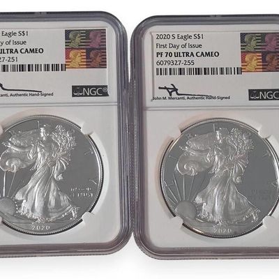 Sale Photo Thumbnail #19: (2) 2020S US Silver Eagle $1 Coins, NGC PF 70