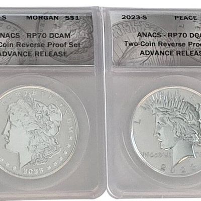 Sale Photo Thumbnail #70: Two-Coin Reverse Proof Set, .999, Morgan, Peace