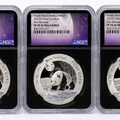 Sale Photo Thumbnail #198: (3) China Panda Moon Festival Medals, .999, NGC