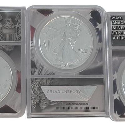 Sale Photo Thumbnail #16: (3) US Silver Eagle $1 coins, ANACS