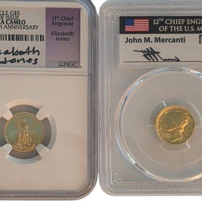 Sale Photo Thumbnail #193: (2) US Gold 1/10oz American Eagle Coins, Signed