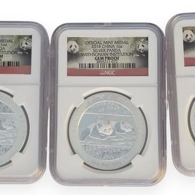 Sale Photo Thumbnail #63: (3) China Panda Coins, ea 1oz .999 Silver, NGC