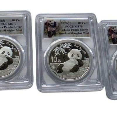 Sale Photo Thumbnail #199: (3) China Panda Coins, ea 1oz .999 Silver, PCGS