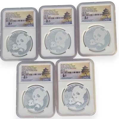 Sale Photo Thumbnail #62: (5) China Panda Coins, ea 1oz .999 Silver, NGC
