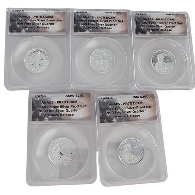 Sale Photo Thumbnail #81: (5) US Silver Quarter Dollars, 2022S, ANACS