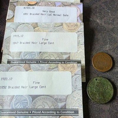 Sale Photo Thumbnail #132: Group of 19th Century US Large Cent Coins, Plus 2c