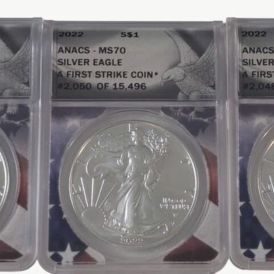 Sale Photo Thumbnail #15: (3) 2022 US Silver Eagle $1 Coins, MS 70