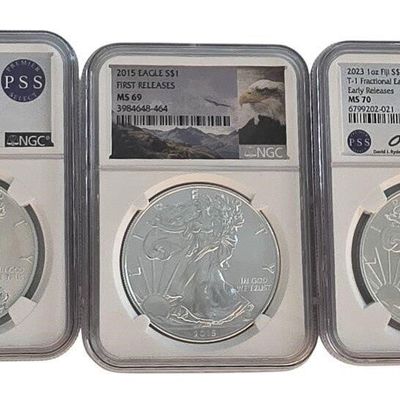Sale Photo Thumbnail #5: (3) $1 Silver Eagle US Coins