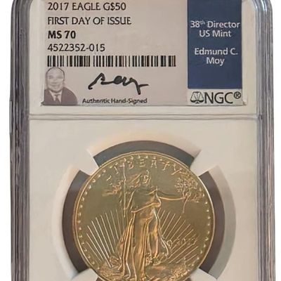 Sale Photo Thumbnail #189: 2017 US Gold Eagle, $50, First Day, NGC, Signed