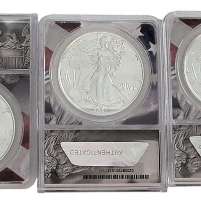 Sale Photo Thumbnail #3: (3) US Silver Eagle $1 coins, ANACS