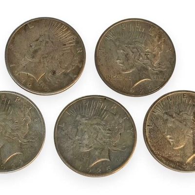 Sale Photo Thumbnail #153: (5) US Peace Silver $1 Coins, 1920s