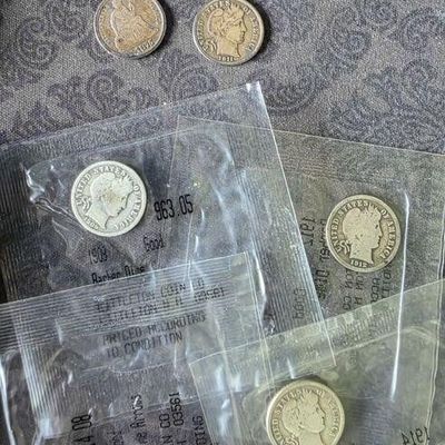 Sale Photo Thumbnail #133: (8) 19th Cent US Liberty and Barber Dimes, Inc CC
