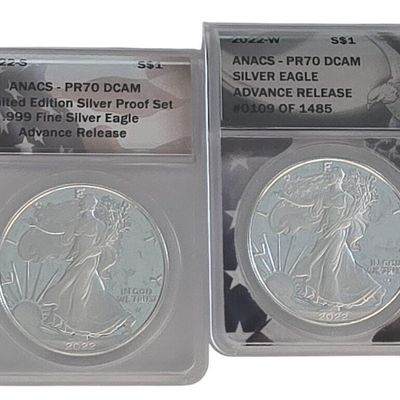 Sale Photo Thumbnail #4: (2) US Silver Eagle $1 Coins, ANACS PR70