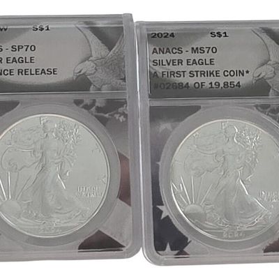 Sale Photo Thumbnail #6: (2 US Silver Eagle $1 coins, ANACS