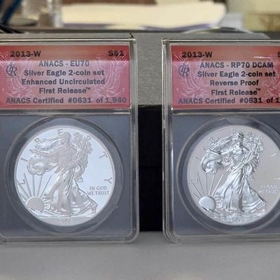 Sale Photo Thumbnail #227: 2-Coin Set, Silver American Eagle $1 Coins, ANACS