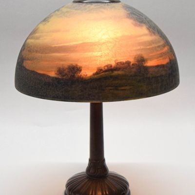Sale Photo Thumbnail #32: Handel Reverse Painted Landscape Table Lamp