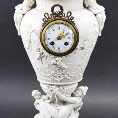 Sale Photo Thumbnail #16: French Bisque Porcelain and Gilt Bronze Mantel Clock
