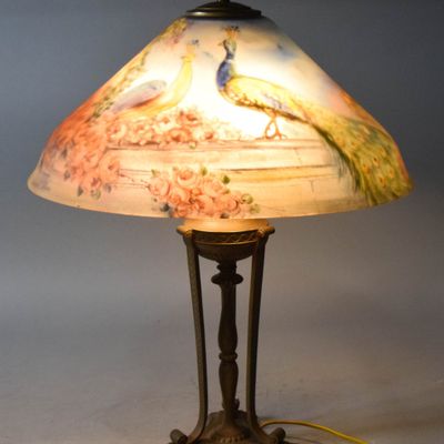 Sale Photo Thumbnail #31: Pairpoint Reverse Painted Glass Table Lamp Signed H. Fisher