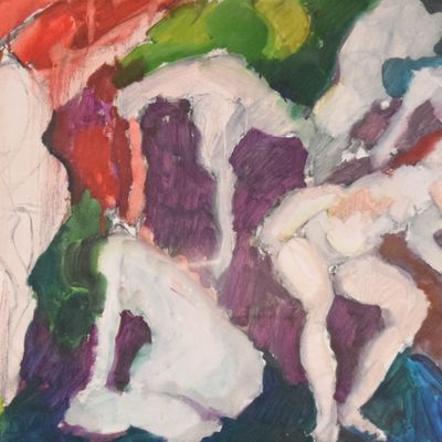 Sale Photo Thumbnail #43: Emilio Cruz Oil on Paper Figurative Painting #24, 1962