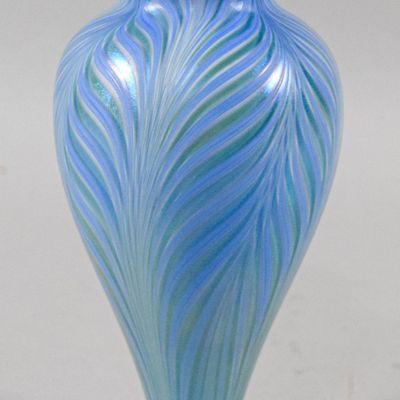 Sale Photo Thumbnail #34: Signed Tiffany Favrile Pulled Feather Art Glass Vase