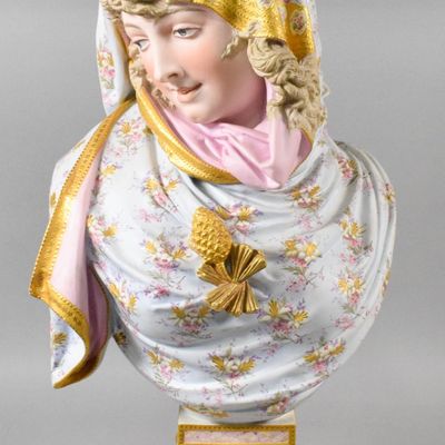 Sale Photo Thumbnail #9: Albert Ernest Carrier-Belleuse Polychrome Bisque Porcelain Bust