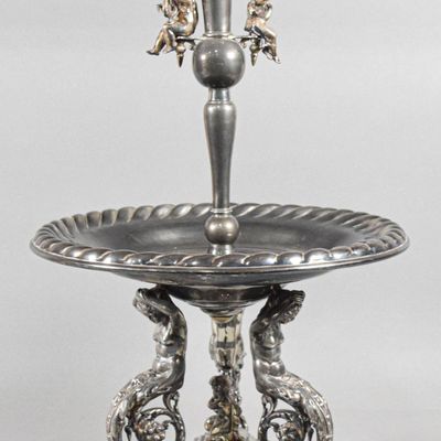 Sale Photo Thumbnail #29: Monumental Victorian Style Silver Plated Figural Centerpiece