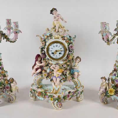 Sale Photo Thumbnail #18: Meissen Four Seasons Mantel Clock and Candelabra Garniture