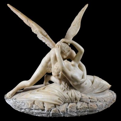 Sale Photo Thumbnail #8: After Antonio Canova Alabaster Sculpture Psyche Revived by Cupid's Kiss