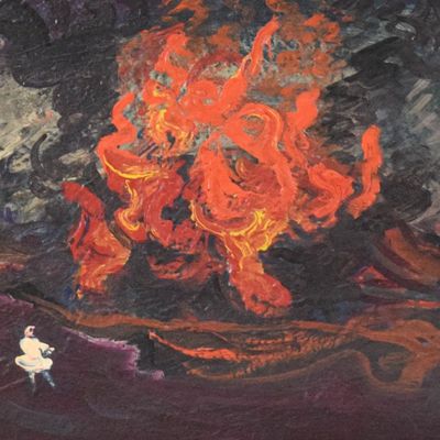 Sale Photo Thumbnail #40: Philip Stein Oil on Board Fire Scene