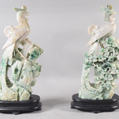 Sale Photo Thumbnail #26: Pair of Carved Dushan Jade Phoenix Sculptures