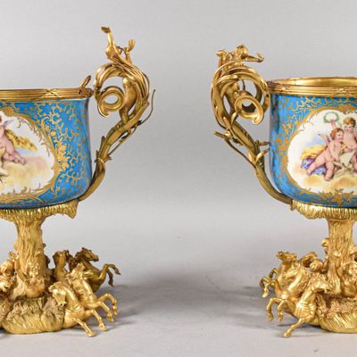 Sale Photo Thumbnail #22: Pair of Sevres Ormolu Mounted Porcelain Jardinieres