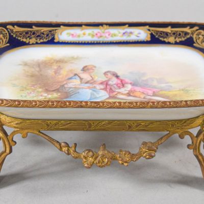 Sale Photo Thumbnail #24: Sevres Style Gilt Bronze Mounted Porcelain Dish
