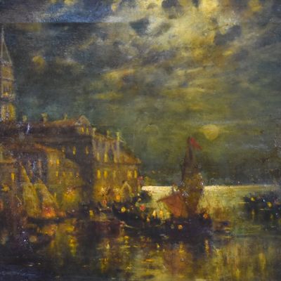 Sale Photo Thumbnail #6: Walter F. Lansil Oil on Canvas Grand Canal Venice