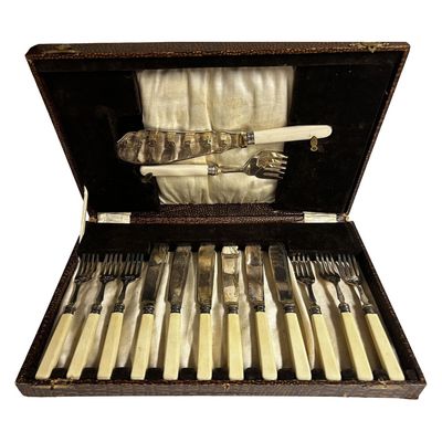 Sale Photo Thumbnail #63: Vintage EPNSA Fish Cutlery Set