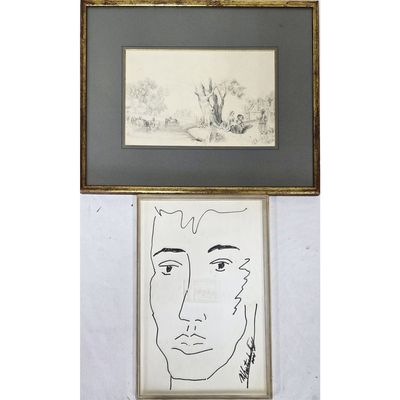 Sale Photo Thumbnail #434: Lot of 2 Signed Drawings