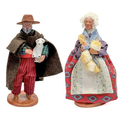 Sale Photo Thumbnail #73: 2 French Terracotta Clay Figures "Santons Isis"