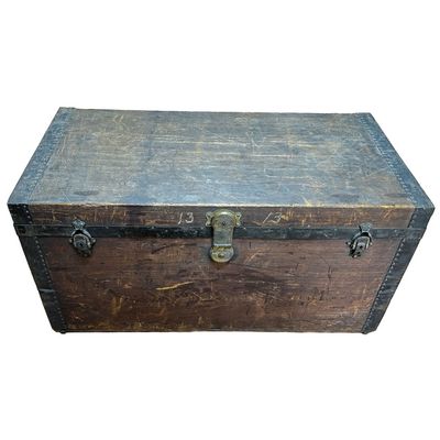 Sale Photo Thumbnail #49: Antique Wood Steamer Trunk