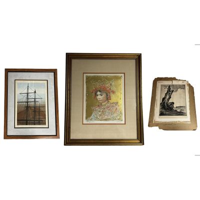 Sale Photo Thumbnail #8: Lot of 2 Signed Lithographs & 1 Signed Engraving