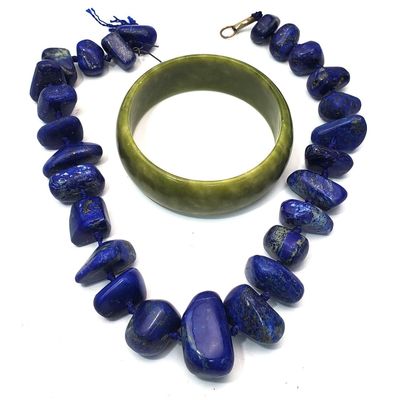 Sale Photo Thumbnail #97: Lapis Necklace & a Hard Stone Bracelet