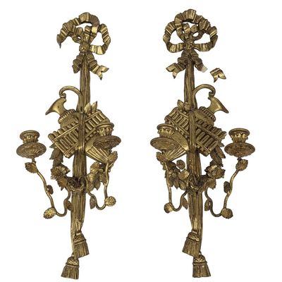 Sale Photo Thumbnail #426: Pair Italian Carved Gilt Wood Candelabra Sconces